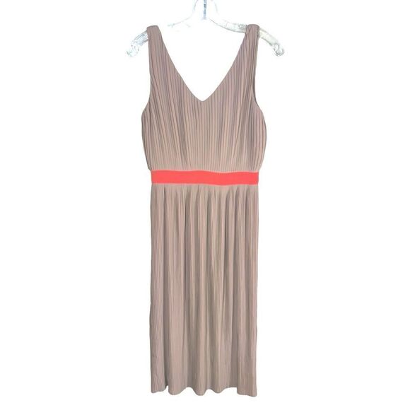 C. Luce Micro Pleats Midi Dress in Tan & Orange Wide Strap Tank Size Medium - Picture 1 of 10